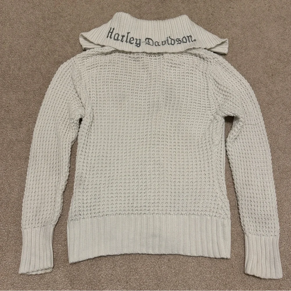 Harley Davidson Women’s Zip Up Sweater Size Medium Y2K Chunky Knit Pullover